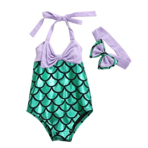 Mermaid swimsuit with bow for little girl - Picture 3 of 6